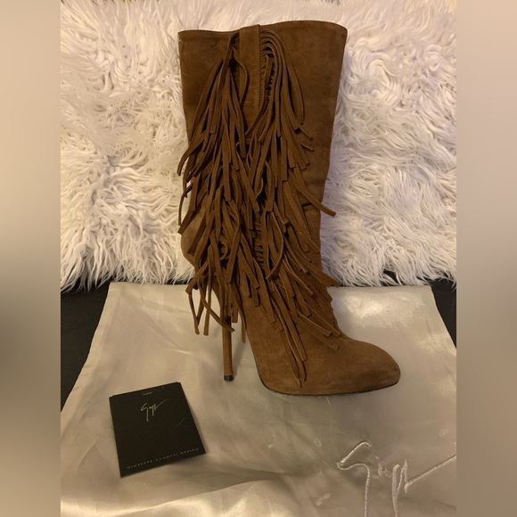 Giuseppe Zanotti Shoes - Giuseppe Zanotti Fringe boots, suede brown, size 39, US 8 in box with dust bag